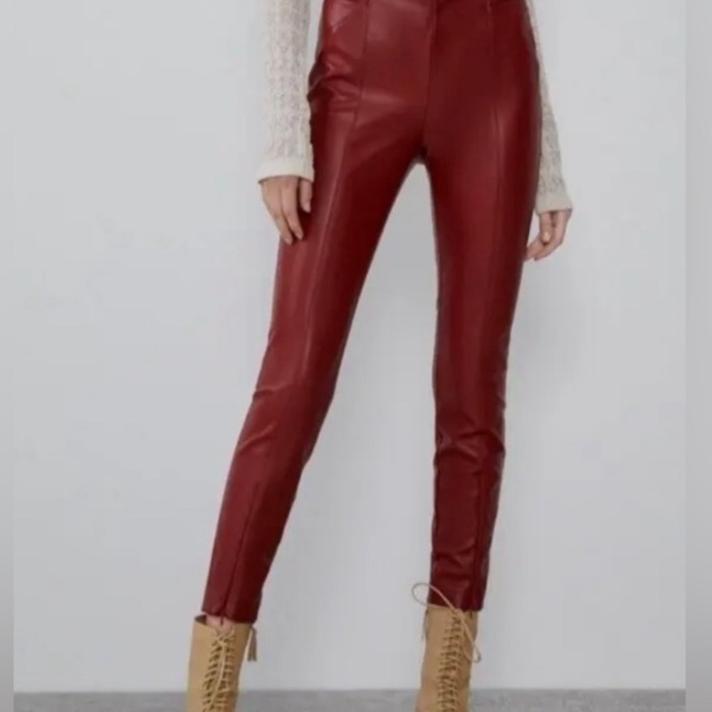 Zara Red Faux Leather leggings
